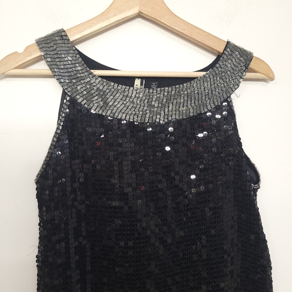 Miss Me Sequin & Beaded Mini Cocktail Black Top/ Dress - Picture 5 of 11